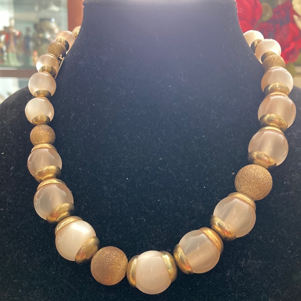 Cold Water Creek  Cream and Gold Beaded Statement Necklace